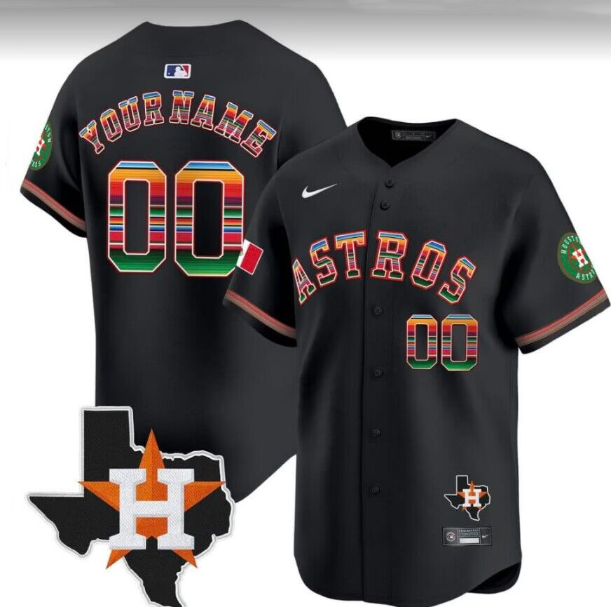 Men's Houston Astros ACTIVE PLAYER Custom Black Mexico Texas Patch Vapor Premier Limited Cool Base Stitched Baseball Jersey Men's Houston Astros ACTIVE PLAYER Custom Black Mexico Texas Patch Vapor Premier Limited Cool Base Stitched Baseball Jersey